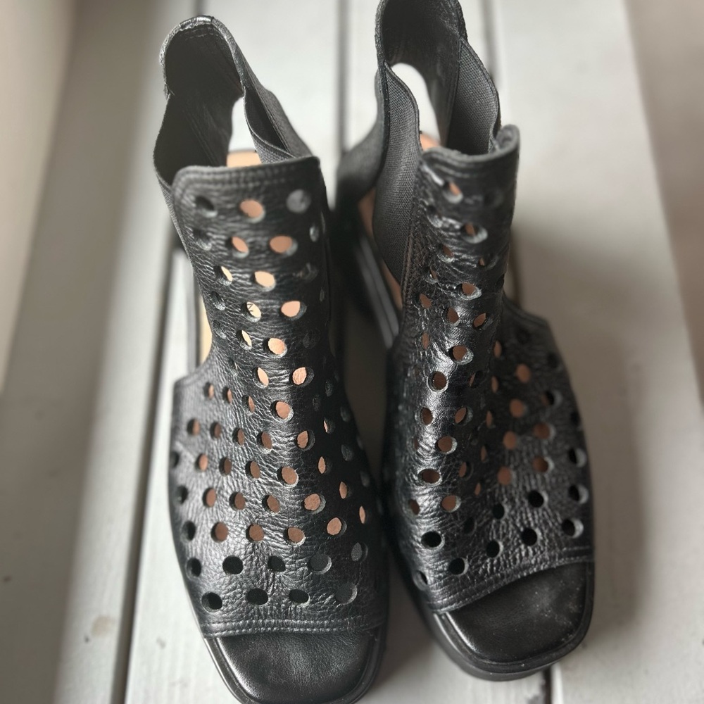 Elegant Black Perforated Ankle Booties
